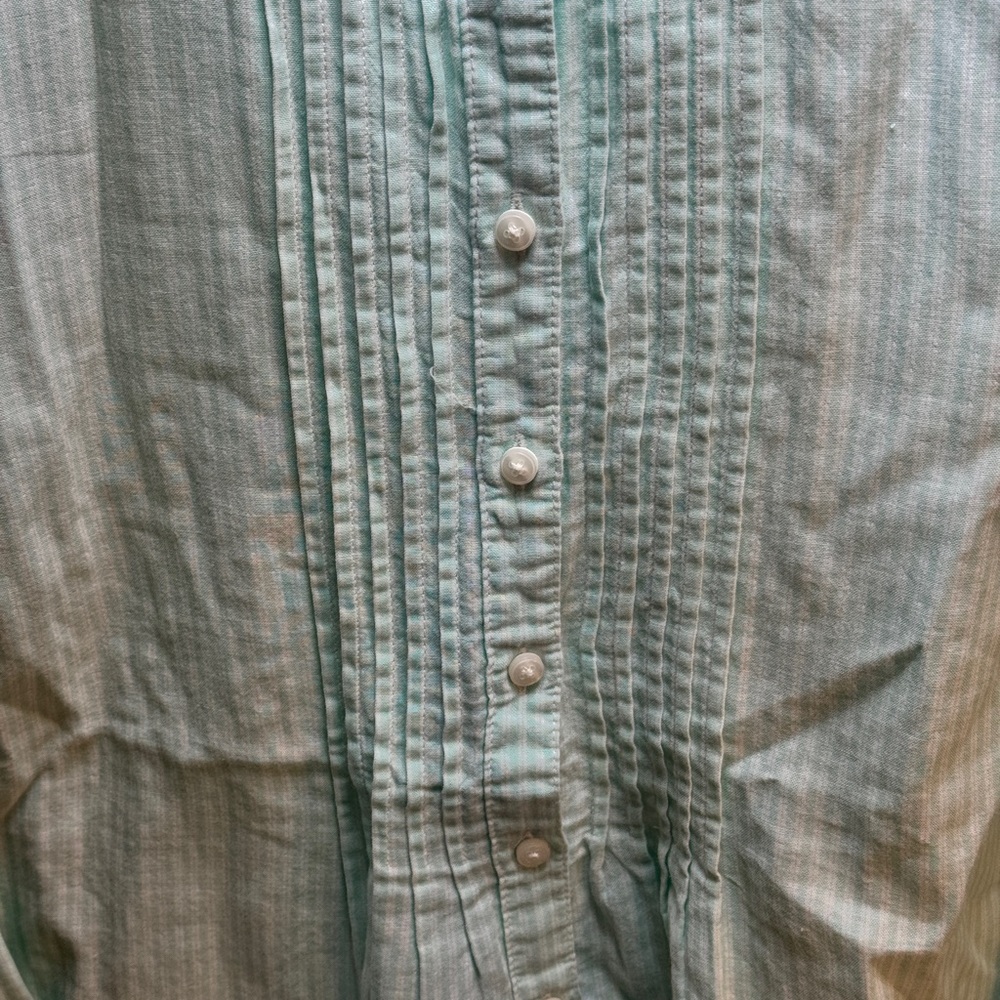 L.L. Bean Women's Mint Green striped Pleated Front Long Sleeve Blouse Size Large - Picture 2 of 7